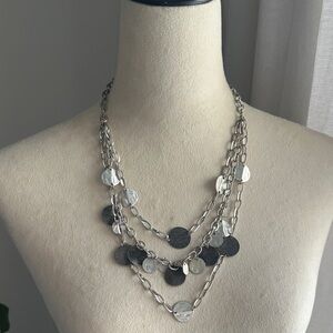 LOFT Ann Taylor So Metal Silver Triple Layered Muti Tone Disc Adjuster Necklace